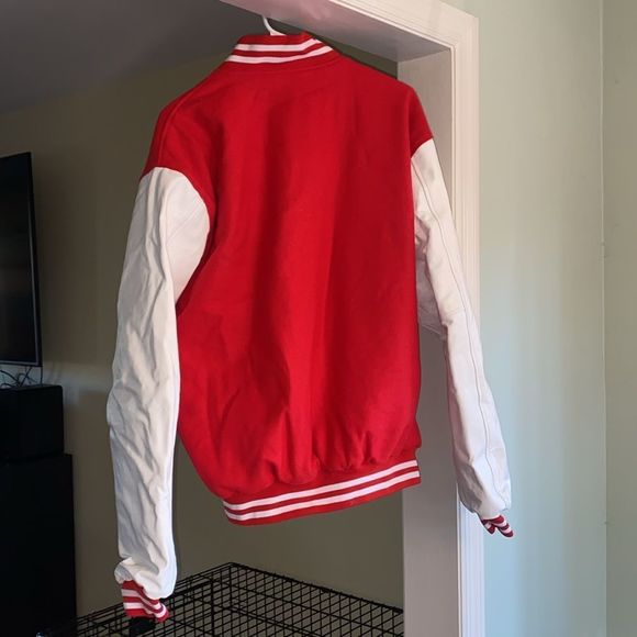 Men's Varsity Jacket Genuine Leather Sleeve & Wool Blend Letterman Jacket NWT - Picture 3 of 6